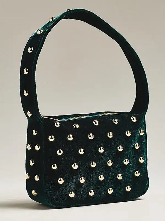 Anthropologie Handbags - NWOT New without tags Anthropologie studded velvet shoulder bag purse dark green